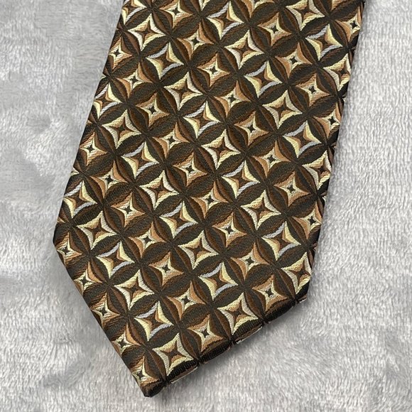 Stafford Mens Neck Tie Brown Geometric Print Woven Polyester - Picture 2 of 13
